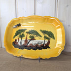 Vallauris A Ferlay Yellow Ceramic Platter with 3D Cicada, Provencal Landscape, French Pottery 1950s, Wall Decor or Serving Dish