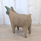 Vintage Mexican Pottery Goat Figurine, Folk Art Bull Terracotta Sculpture, Handmade Mexico, 1960s