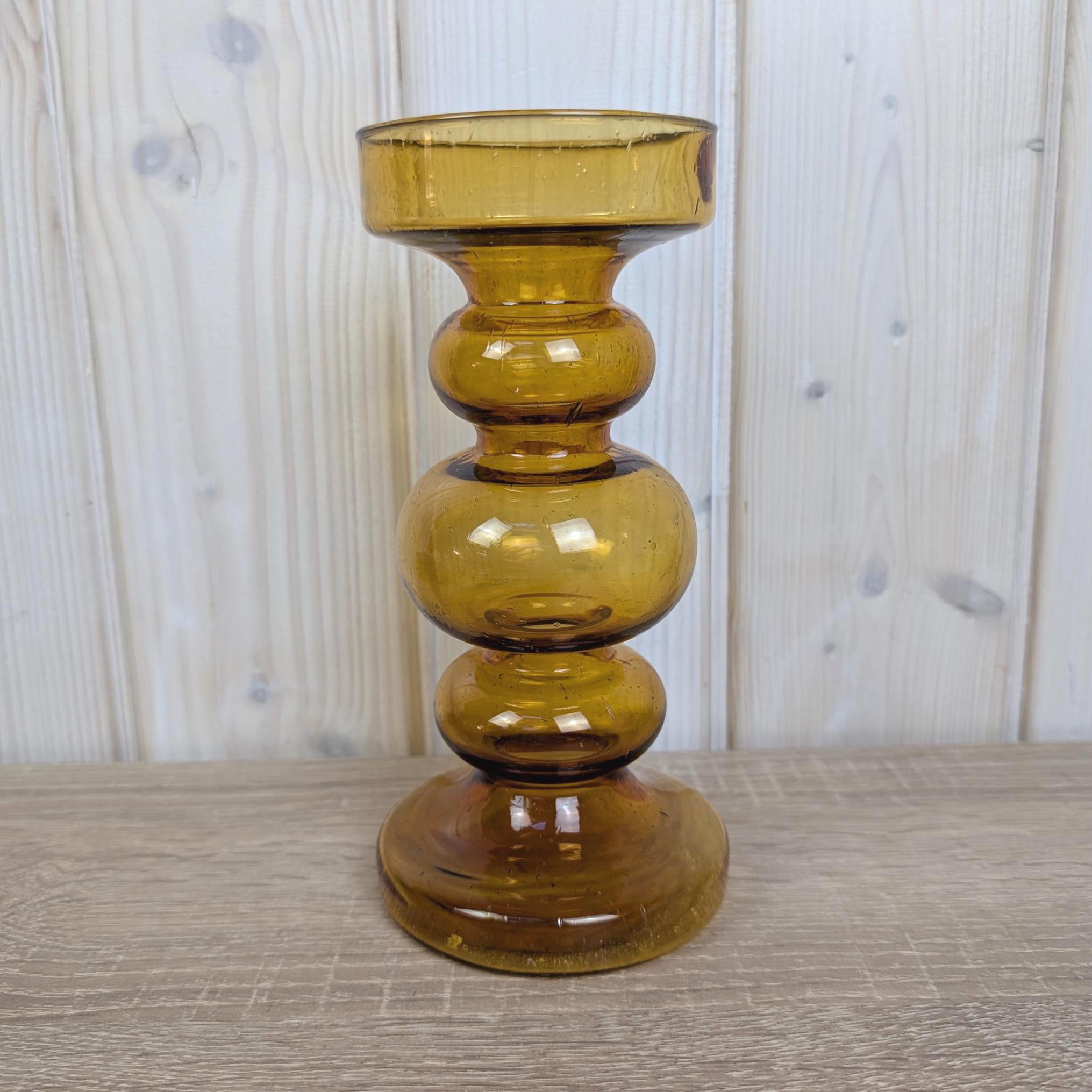Vintage amber glass vase candleholder, Ingrid Glas, handblown art glass, Germany, 197