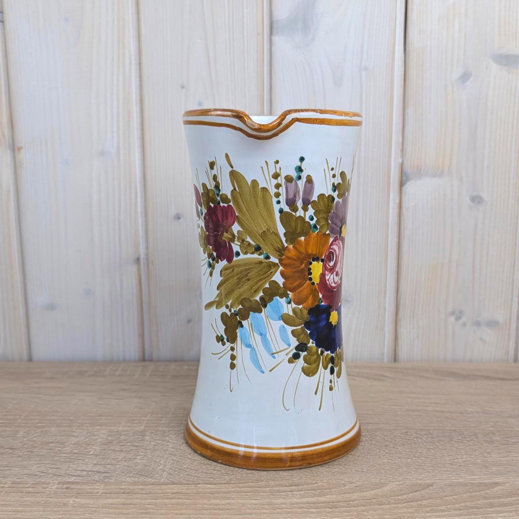 Deruta Majolica Pitcher, Hand Painted Floral, Uantua Deruta, Italian Folk Pottery, 1960s