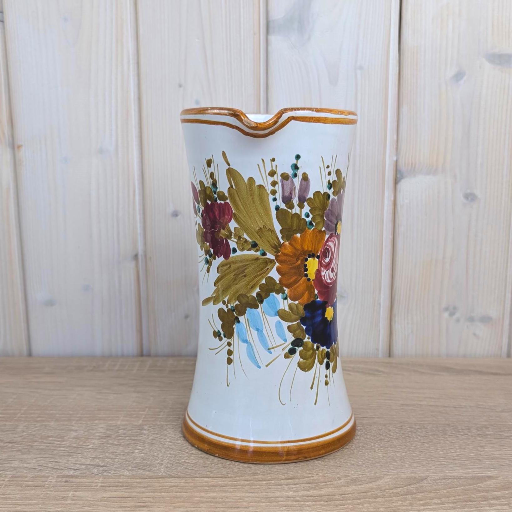 Deruta Majolica Pitcher, Hand Painted Floral, Uantua Deruta, Italian Folk Pottery, 1960s