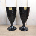 Luminarc Black Glass Goblets, Set of 2, Embossed Fruit Motif, Made in France, 1970s Vintage Barware