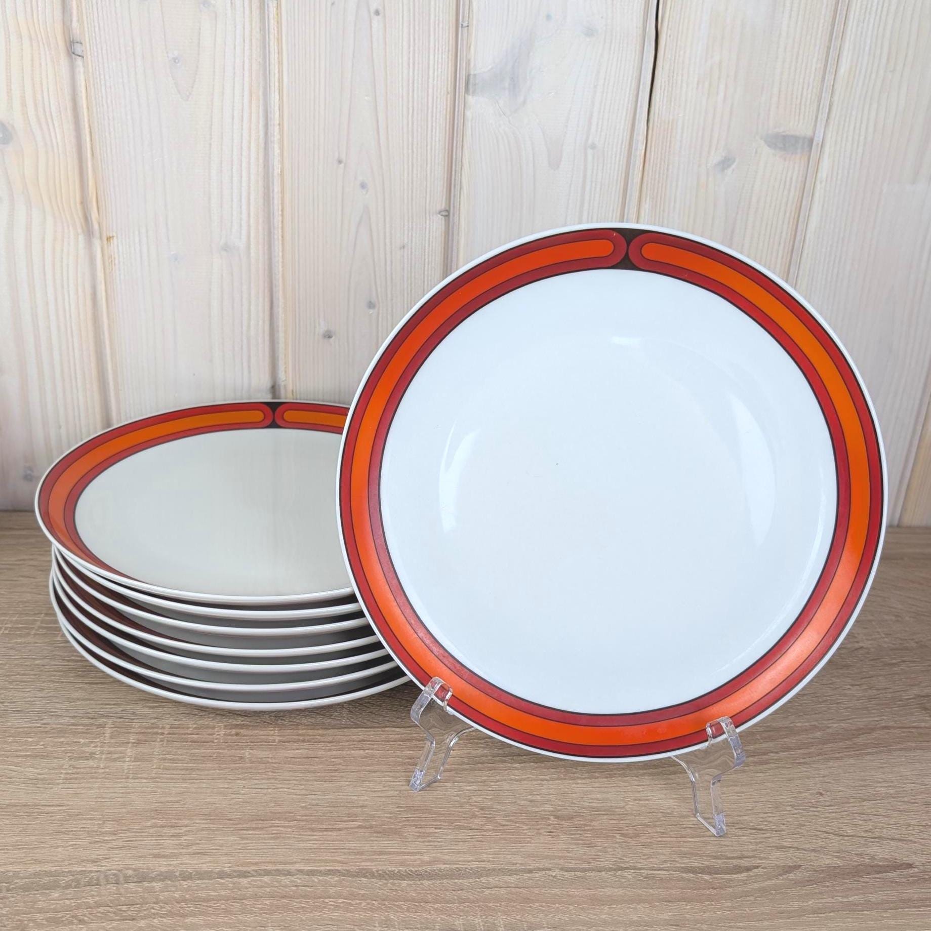Arzberg Sizilia 3000 Breakfast Plate Set of 6, Hans Theo Baumann, Orange Red, 1970s German Porcelain