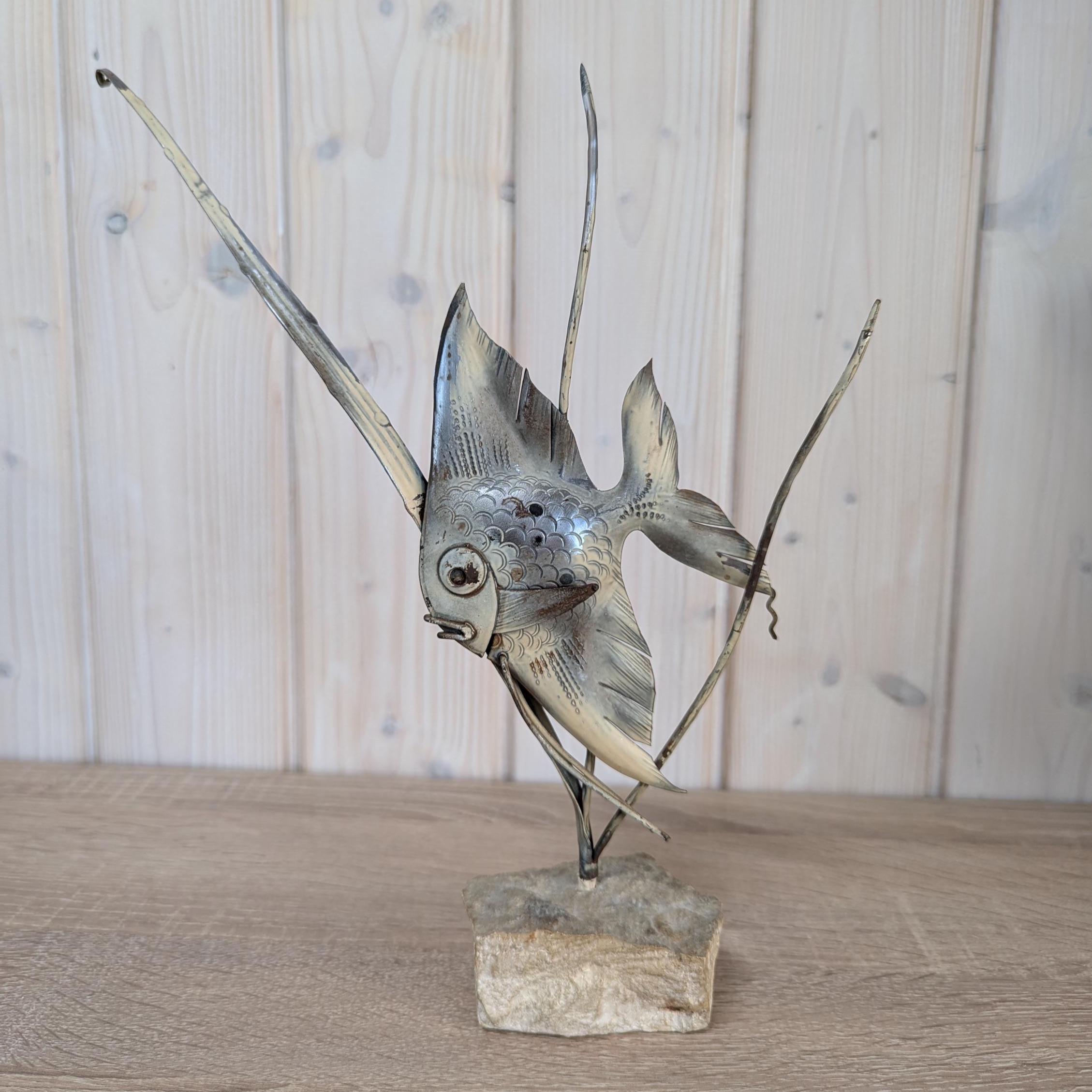 Sculpture (Moon)Fish on Stone - Vintage - Metal