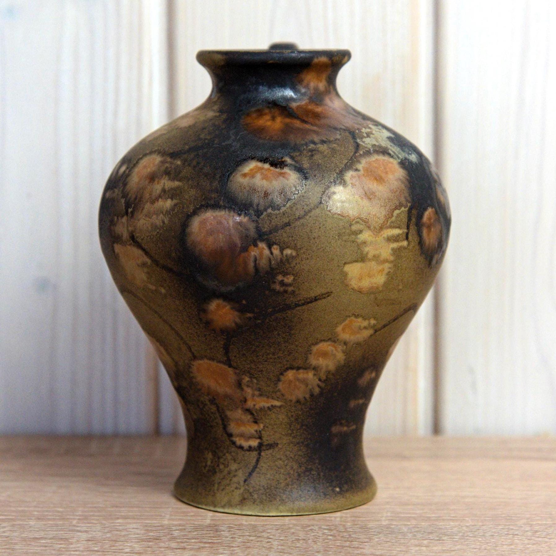 Ruscha K-31 Vase West Germany, Mid Century Ceramic Vase with Handle, Brown Beige Abstract Pottery