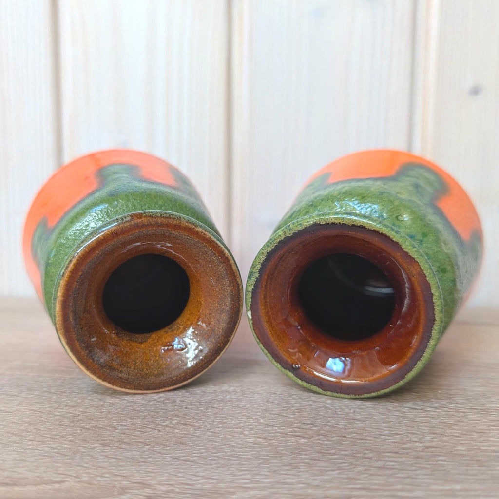 Ilkra Fat Lava Vase, Orange Green Drip Glaze, West German Pottery, 1970s, Model 1028