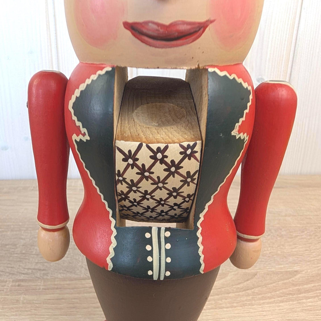 Erzgebirge Nutcracker, Hand Painted Wood Folk Art, Red, East German, Vintage 1970s