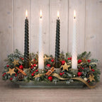 Ceramic Advent Candle Holder 4 Candles, Stoneware Tray Candleholder, Sage Green Reactive Glaze, Christmas Table Decor