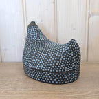 Kaarina Aho Munakana Arabia Finland, Rare Ceramic Hen Box, Dark Black Blue Dots, Blue Interior Glaze, Mid-Century Finnish Design, 1950s