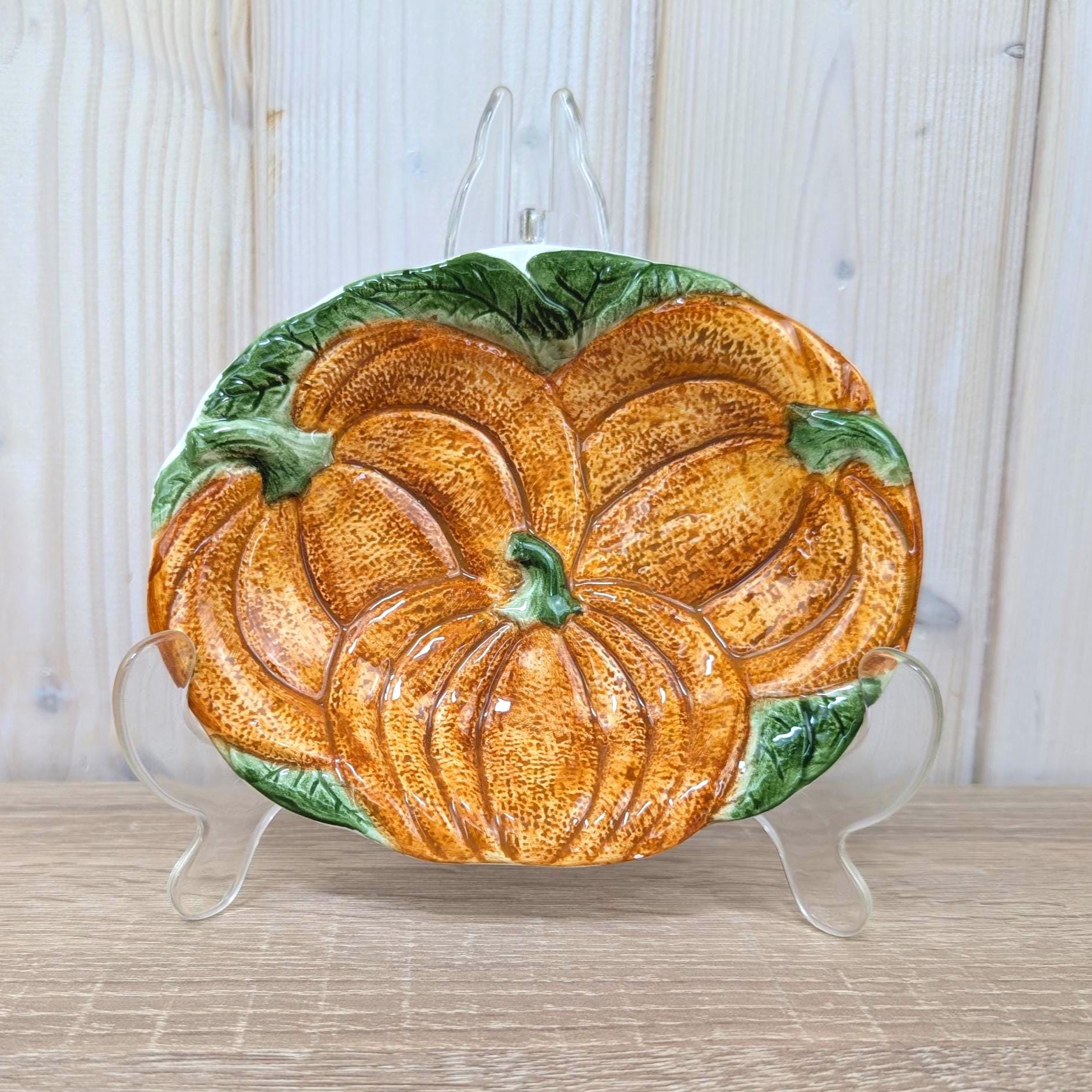 Vintage Amsel Hamburg Pumpkin Majolica Plate, Autumn Relief Decor, 1980s