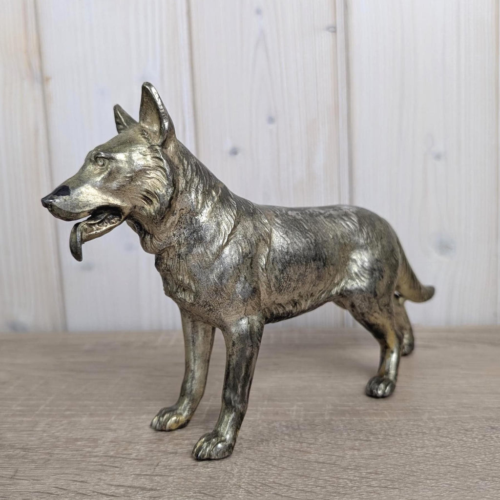 Vintage Brass German Shepherd Figurine, Solid Brass Dog Sculpture, Hand Cast, 1970s