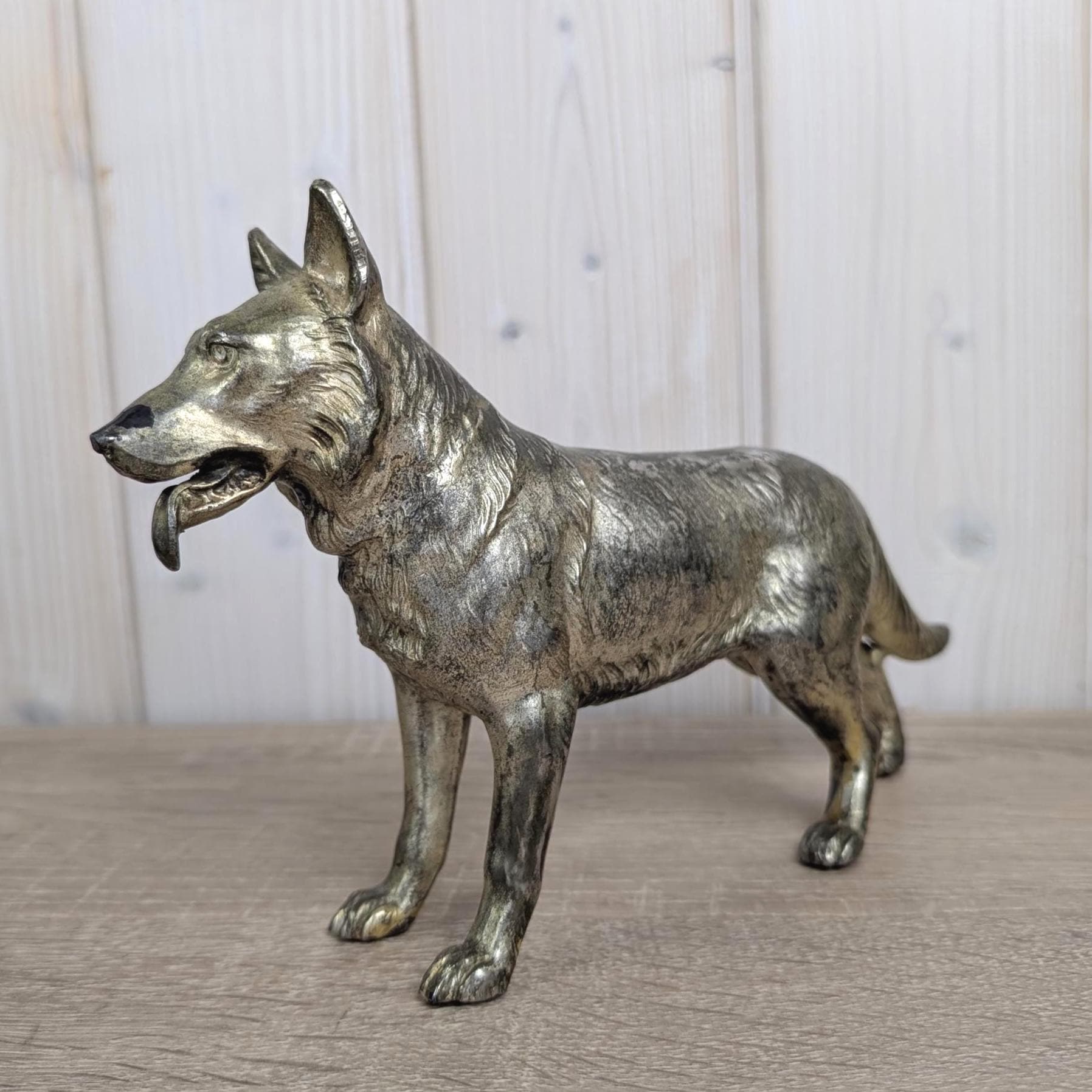 Vintage Brass German Shepherd Figurine, Solid Brass Dog Sculpture, Hand Cast, 1970s