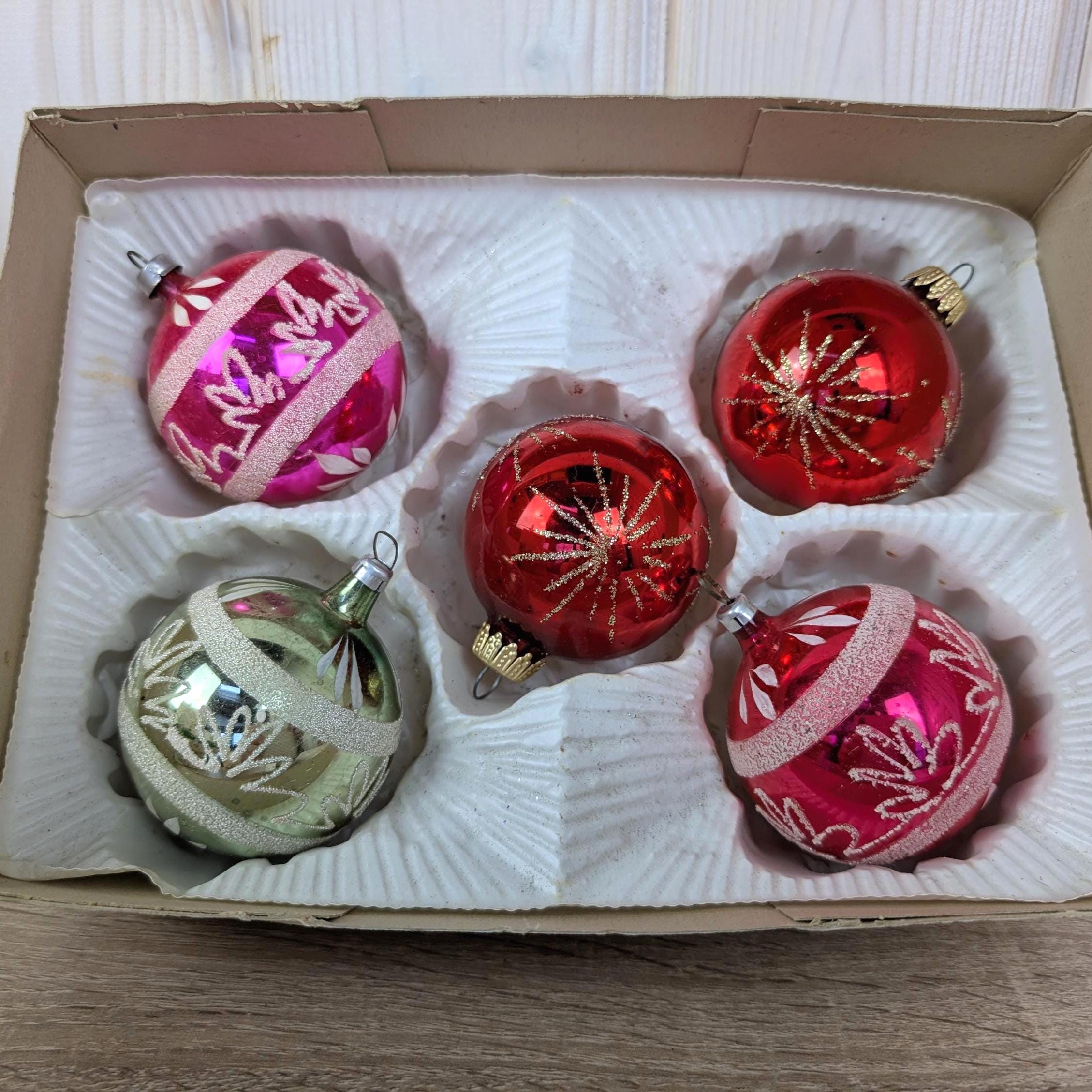 Mixed Vintage German Christmas Ornaments Set, Glass Baubles, Martin Ziegler Stuttgart, Circa 1970