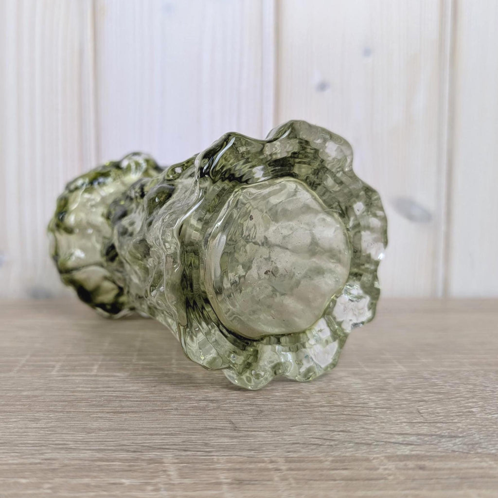 Vintage salbei green glass vase candleholder, Ingrid Glas, textured art glass, Germany, 1970s