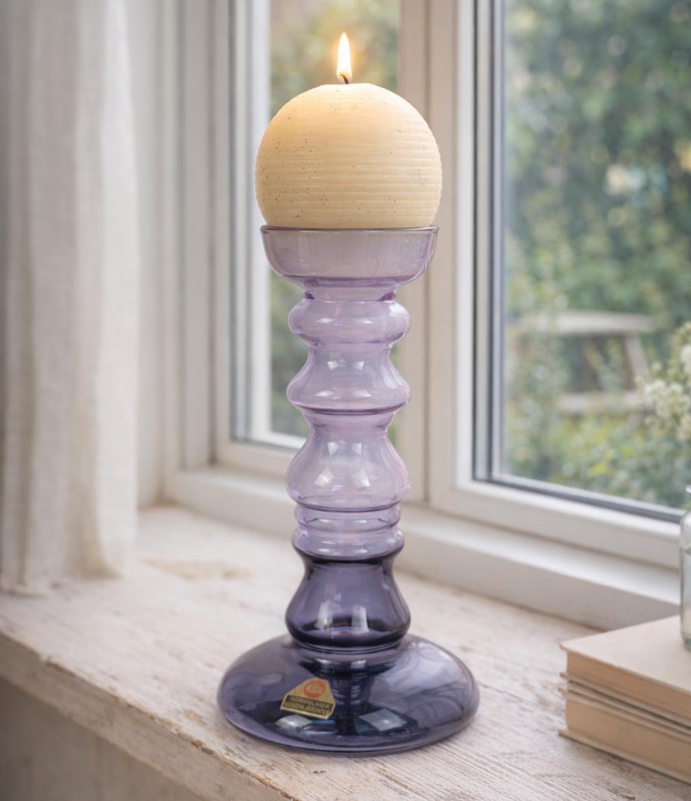 Vintage purple glass vase candleholder, Ingrid Glas, handblown art glass, Germany, 1970s