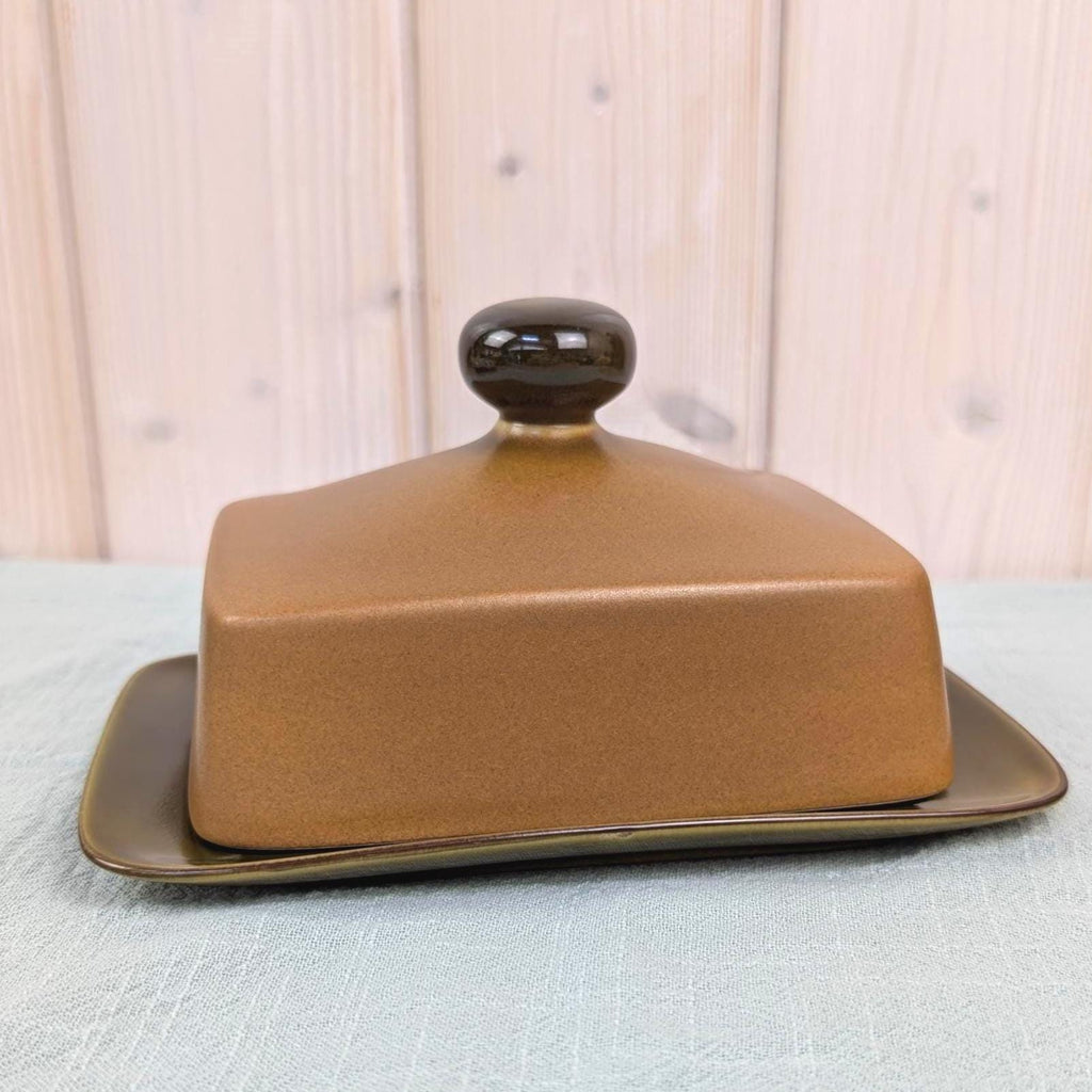 Goebel Country Bretagne Butter Dish, Covered Butter Dish, West Germany, Bavaria, Oeslauer Manufaktur, Olive Brown Stoneware, 1970s