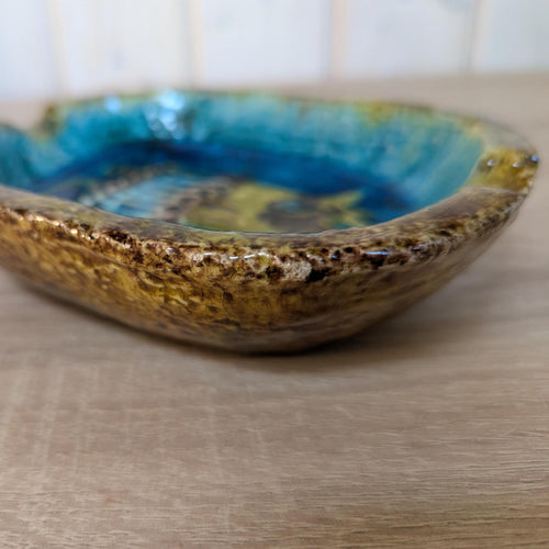 1950s Schramsberg Style Italian Ceramic Dish Turquoise Retro Pottery