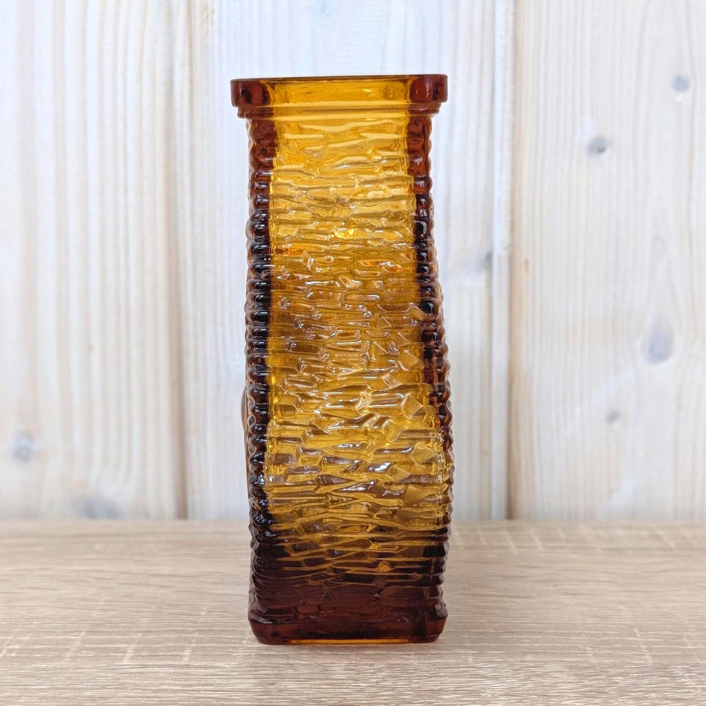 Oberglas Eye Amber Glass Vase Pressed Glass Austria, 1970s