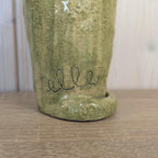 Signed Studio Pottery Cat Figurine, Handmade Green Glazed Ceramic, Tall Sculptural Cat, Signed Elle, Dated 1974, Vintage European Studio Art
