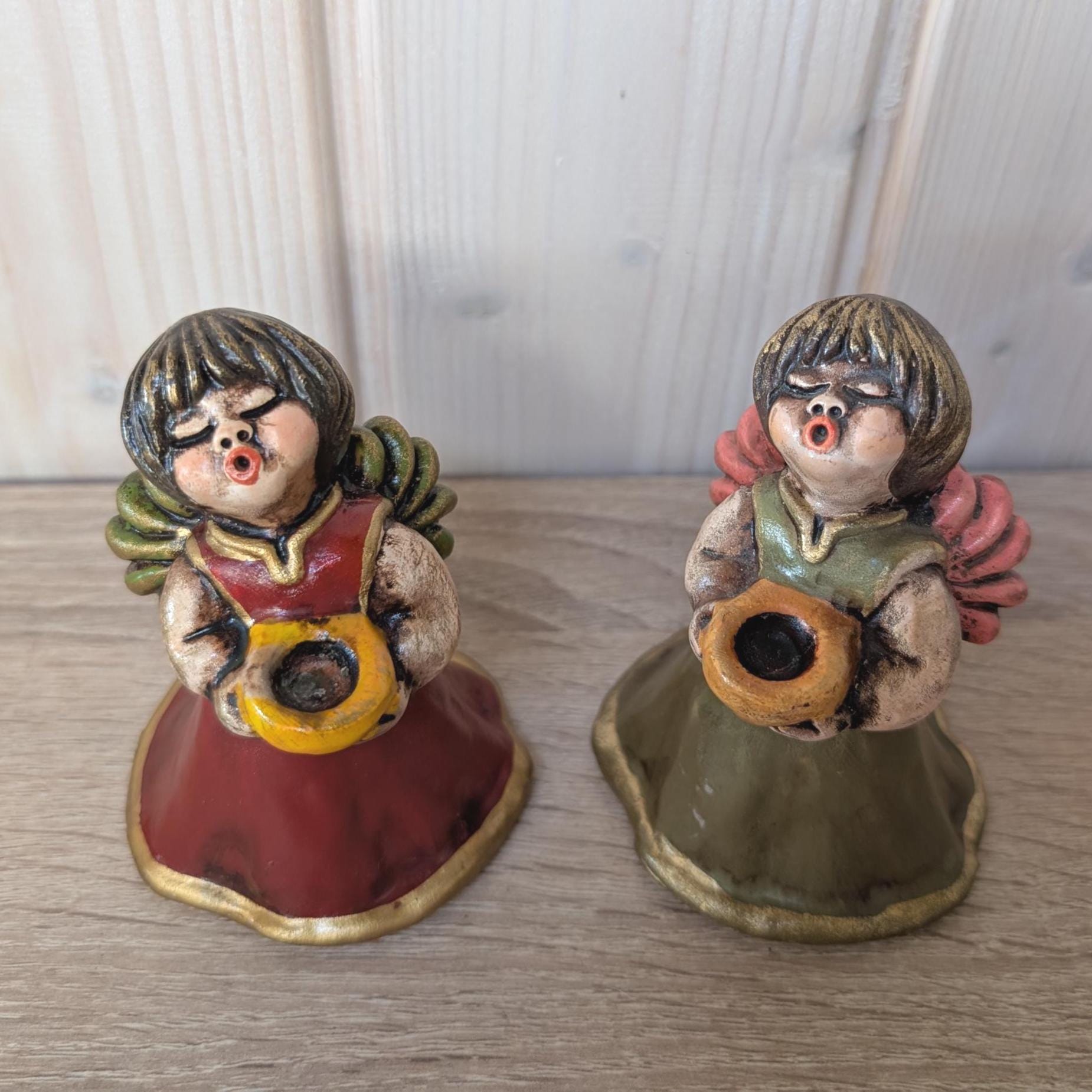 Vintage Thun Bozen Angels, Handmade Italian Candle Holders Set of 2, 1980s Christmas Decor