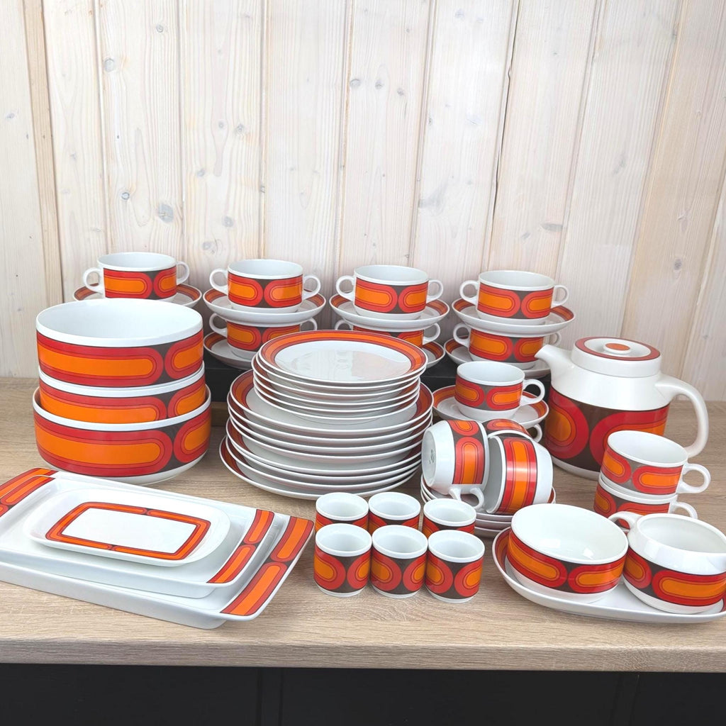 Arzberg Sizilia 3000 Dinner Plate Set of 8, Hans Theo Baumann, Orange Red, 1970s German Porcelain