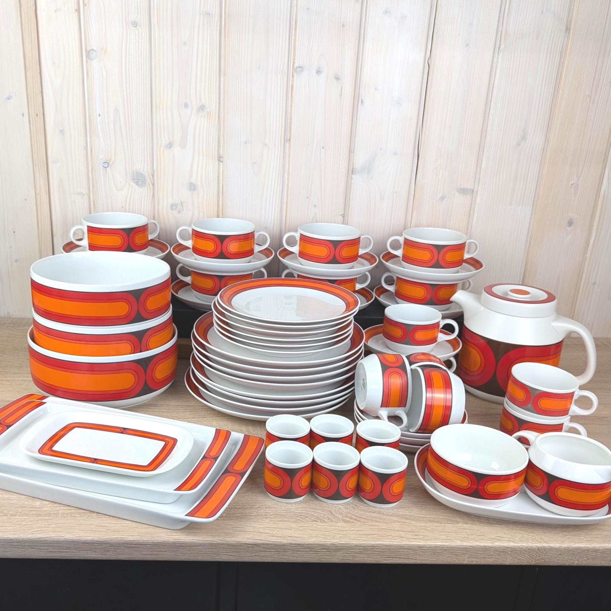 Arzberg Sizilia 3000 Dinner Plate Set of 8, Hans Theo Baumann, Orange Red, 1970s German Porcelain