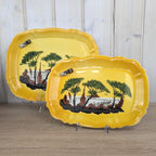 Vallauris A Ferlay Yellow Ceramic Platter with 3D Cicada, Provencal Landscape, French Pottery 1950s, Wall Decor or Serving Dish