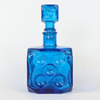 Empoli Italian Blue Glass Decanter, Cube Form, Bubble Relief, Dice Stopper, 1960s Mid-Century Art Glass Italy