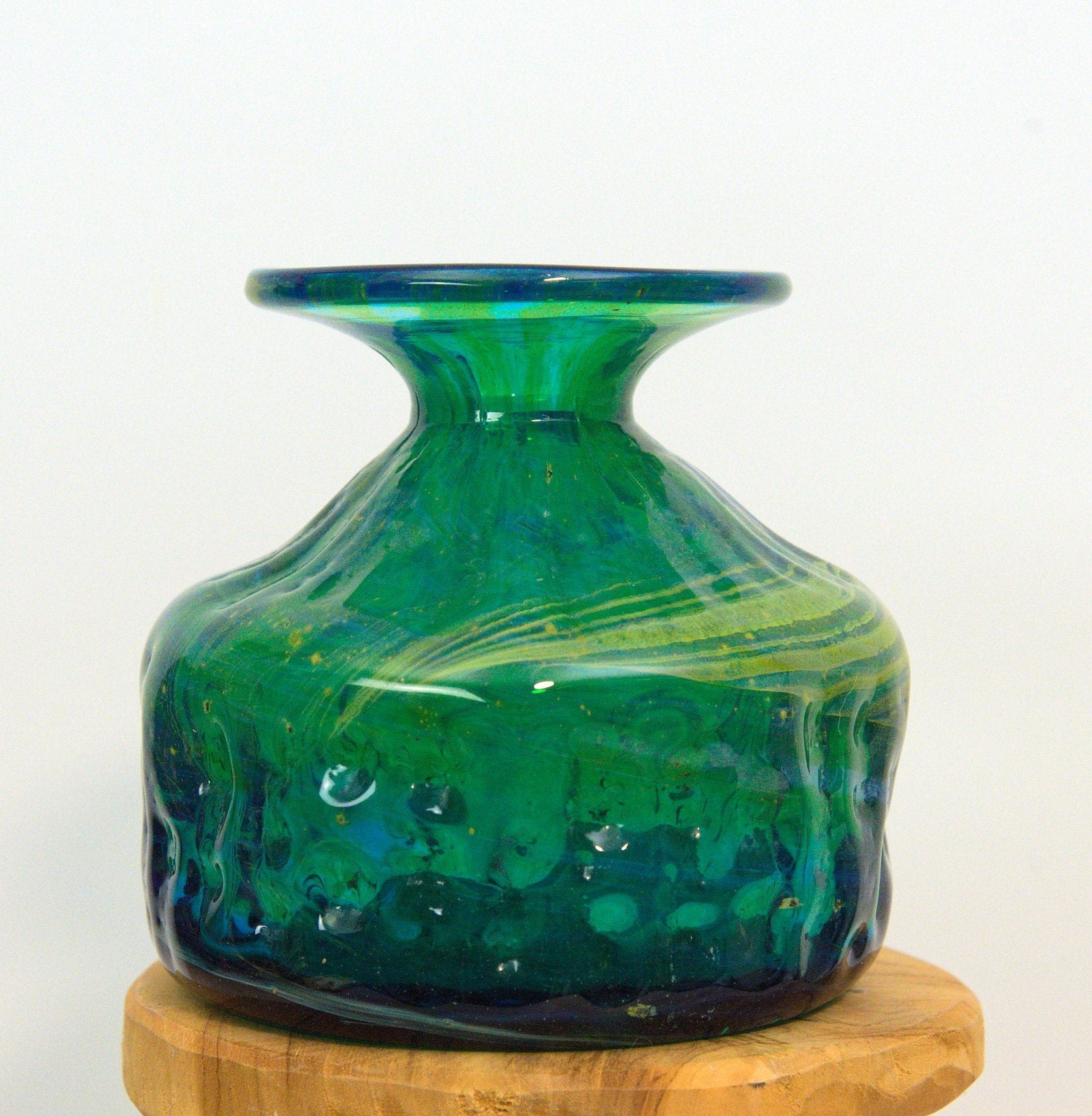 Mdina Blue Summer Glass Vase, Signed Sand and Sea Collection, Malta Studio Art Glass 1970s