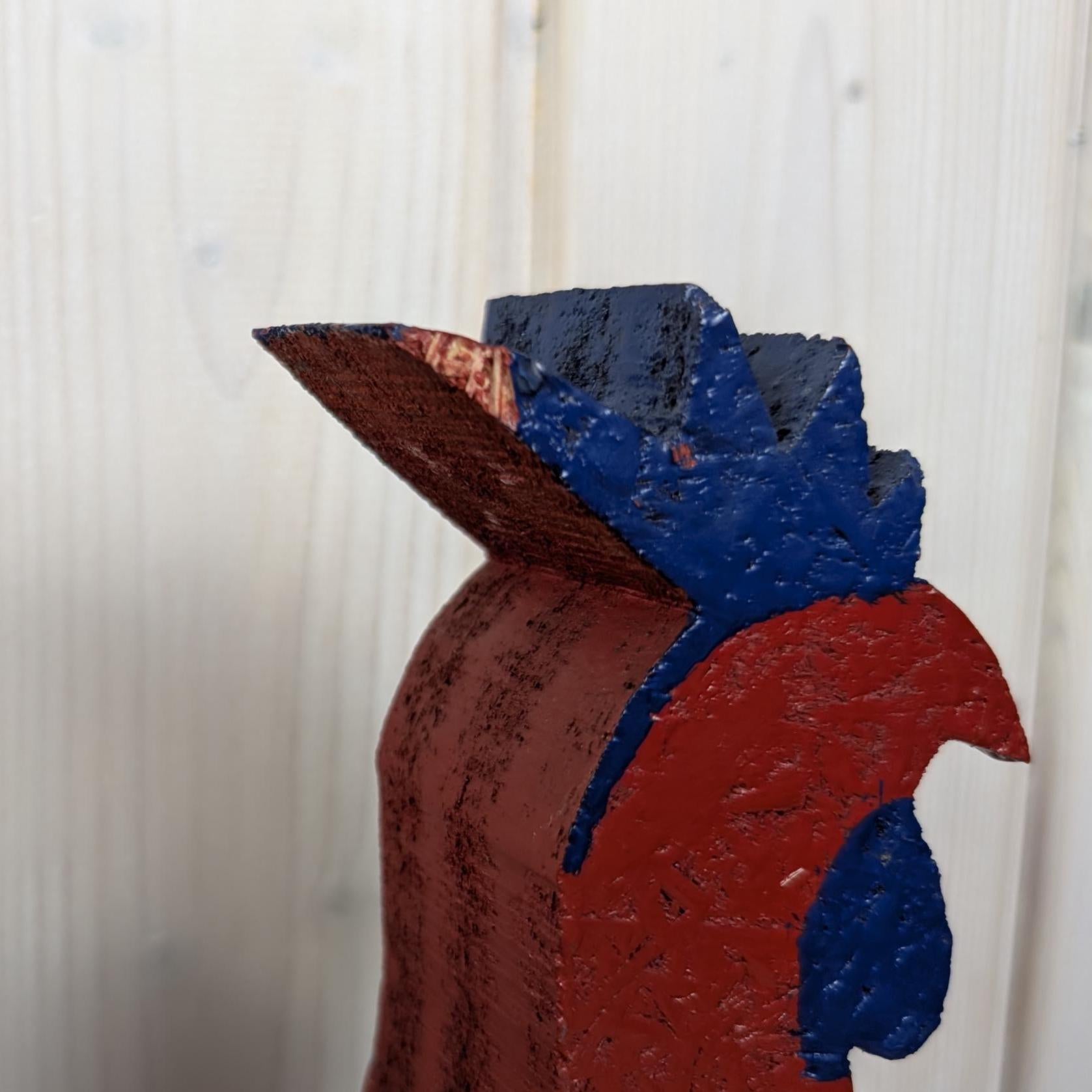 Large Hand Painted Wooden Rooster Sculptures, Folk Art Decor, Scandinavian Style, Late 20th Century