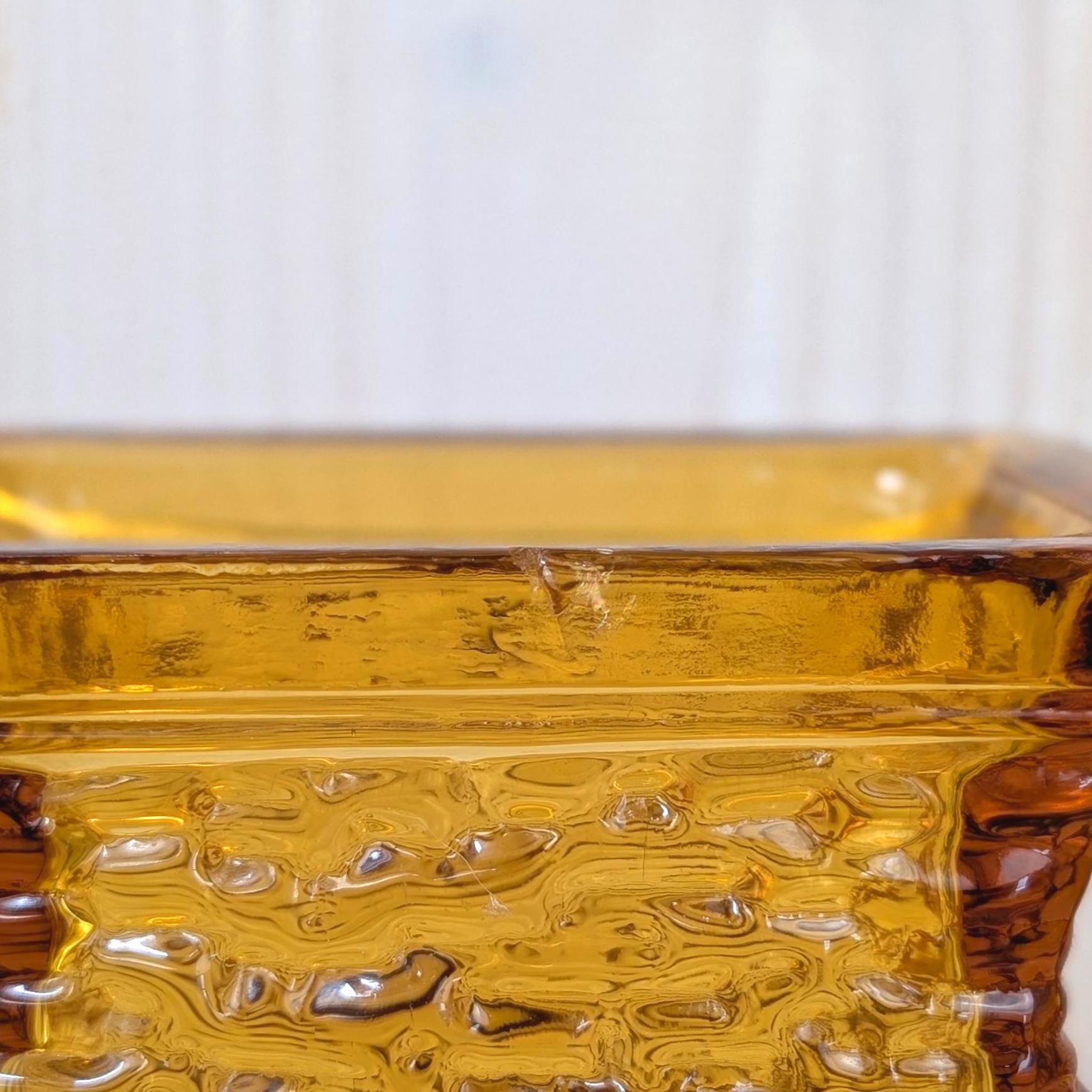 Oberglas Eye Amber Glass Vase Pressed Glass Austria, 1970s