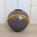 Dümler and Breiden 777/15 Ball Vase, West German Pottery, Brown Amber Diagonal Glaze, 1960s Vintage Ceramic