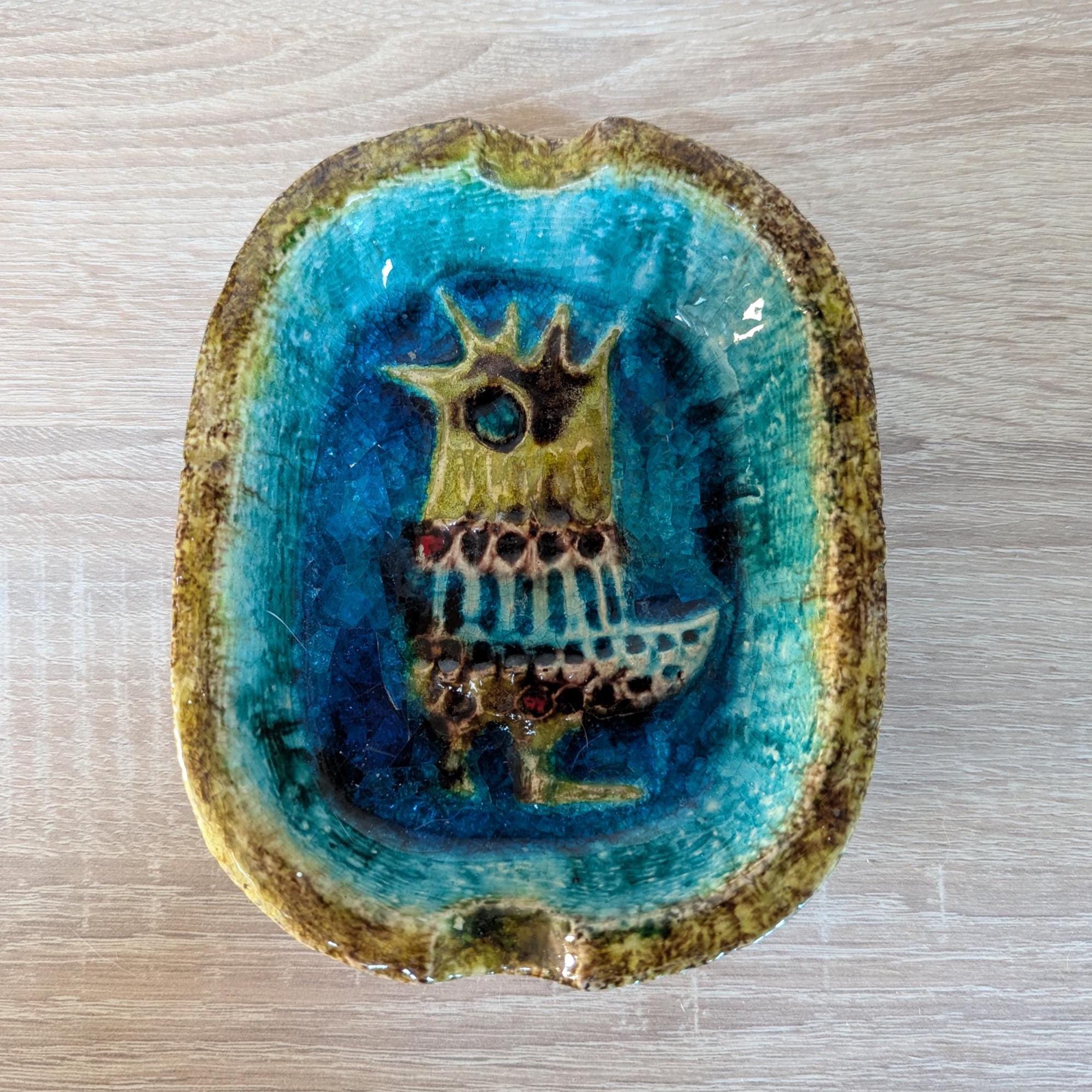 1950s Schramsberg Style Italian Ceramic Dish Turquoise Retro Pottery