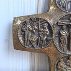 Vintage Bronze Wall Cross, Five Mysteries Relief, Religious Cast Bronze, 1960s