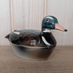 Vintage Michel Cougant Duck Dish, Handcrafted French Faience Lidded Bird Box