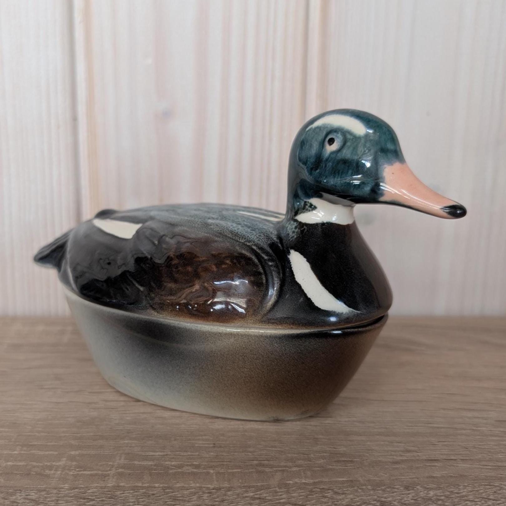 Vintage Michel Cougant Duck Dish, Handcrafted French Faience Lidded Bird Box