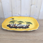 Vallauris A Ferlay Yellow Ceramic Platter with 3D Cicada, Provencal Landscape, French Pottery 1950s, Wall Decor or Serving Dish