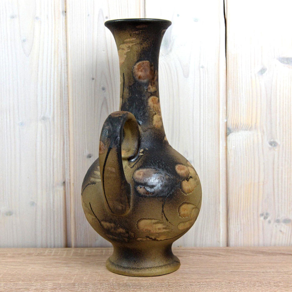 Ruscha K-35 Vintage West German Pottery Vase, Mid Century Ceramic with Handle Brown Beige Glaze