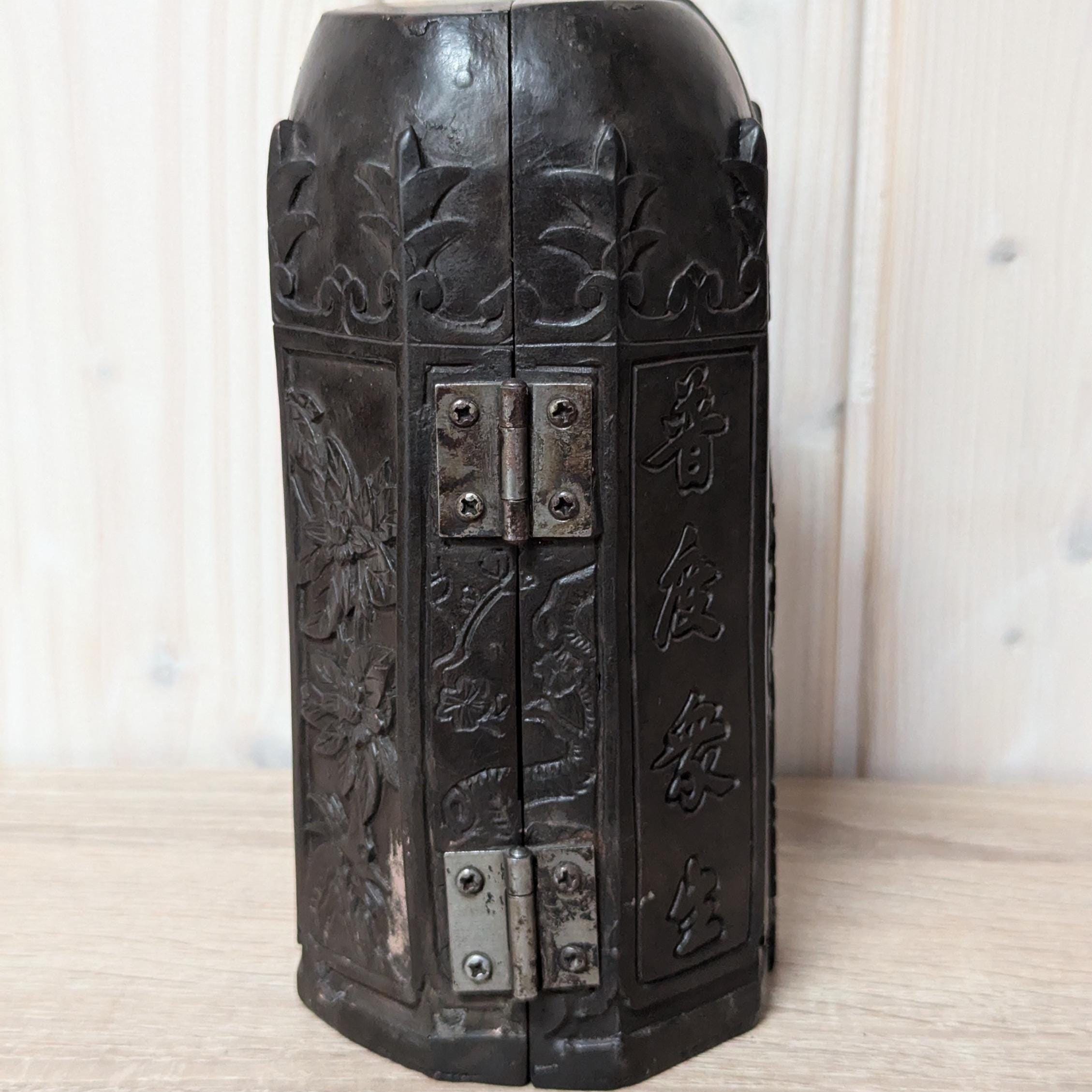 Handcarved Folding Travel Shrine: Chinese Buddha Altar, 20th Century Devotional Art