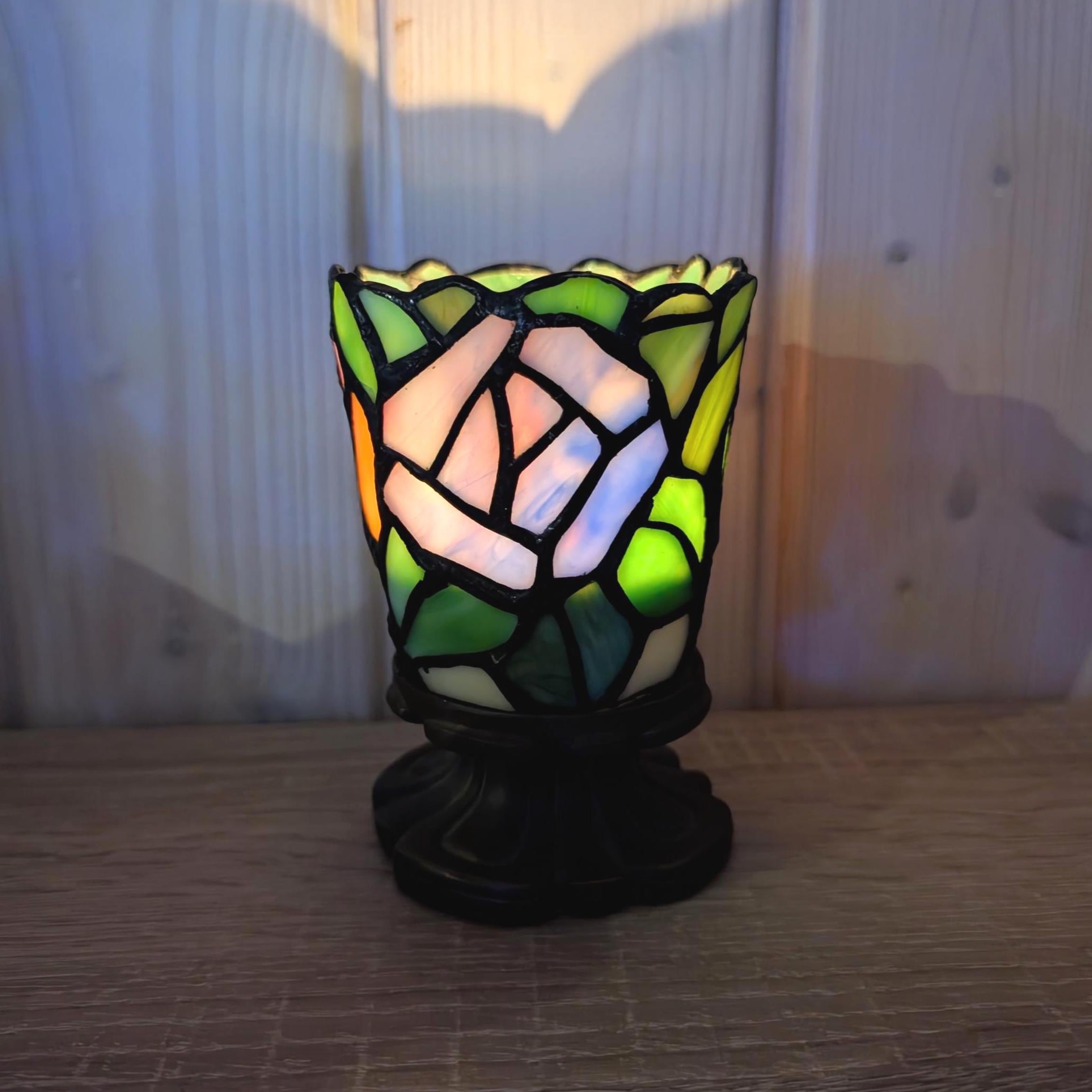 Partylite Mosaic Rose Candle Holders Set of 2, Romantic Stained Glass, Cozy Floral Home Decor, Gift for Her