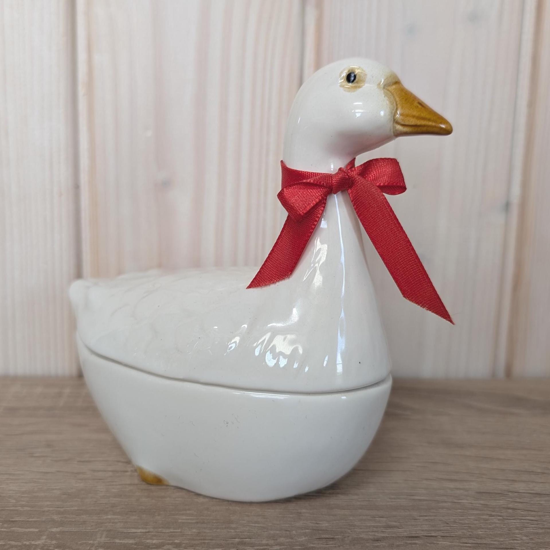 Vintage Michel Cougant French Faience Goose Dish, Signed Lidded Bird Box