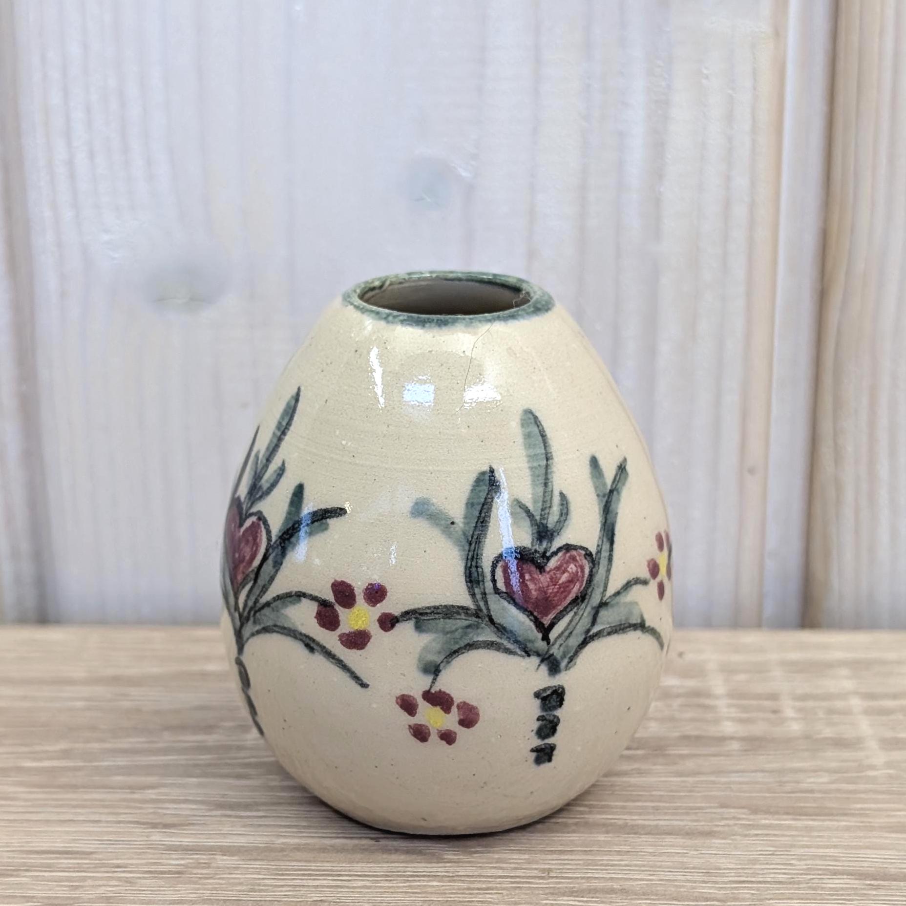 Vintage Studio Pottery Bud Vase, Hand Painted Ceramic Mini Vase, European, Mid Century