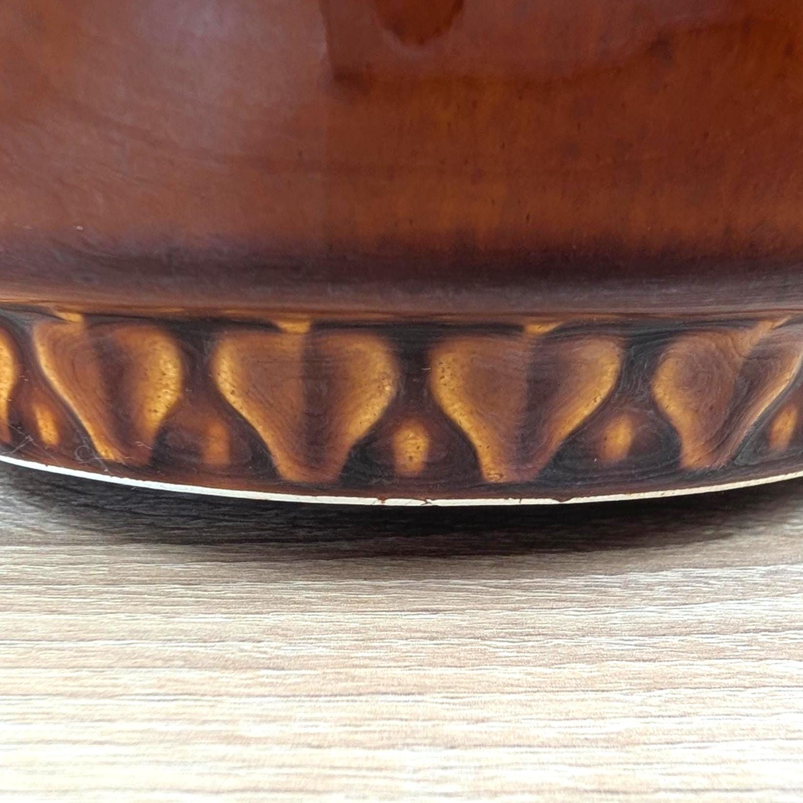 DDR GDR Heike Stoneware Nesting Bowl Set of 4, Amber Brown Glaze, Relief Base, East Germany, Torgau, 1970s