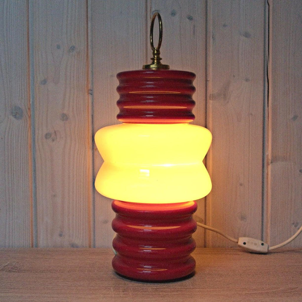 1960s Italian Ceramic Table Lamp Red Cream Milk Glass Space Age Attributed Ceramiche Fiorentine