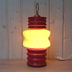 1960s Italian Ceramic Table Lamp Red Cream Milk Glass Space Age Attributed Ceramiche Fiorentine