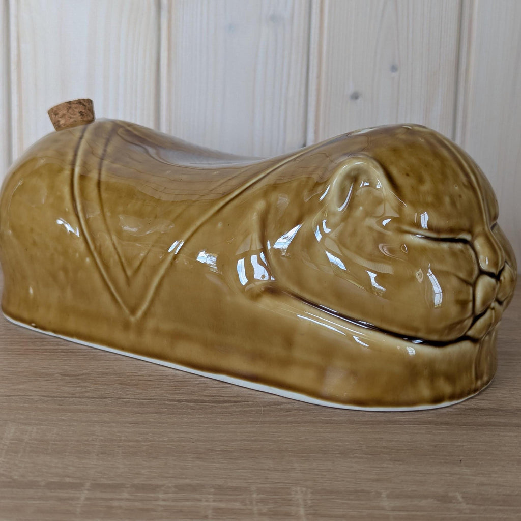 Vintage Ceramic Opium Cat Bed Warmer, Brown Glazed Hot Water Bottle, 1970s