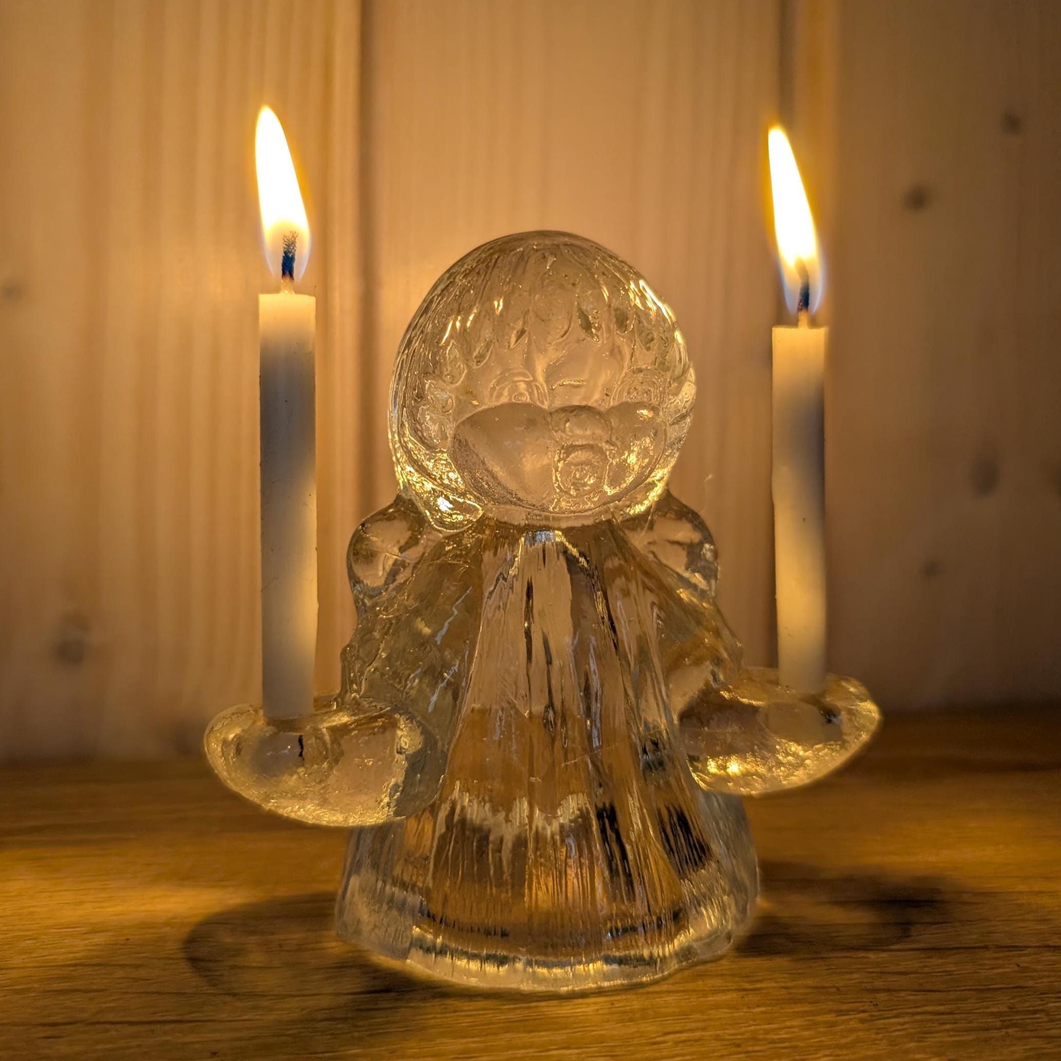 Glass Angel Candle Holder, Goebel Germany, Vintage Christmas Decor, 1980's