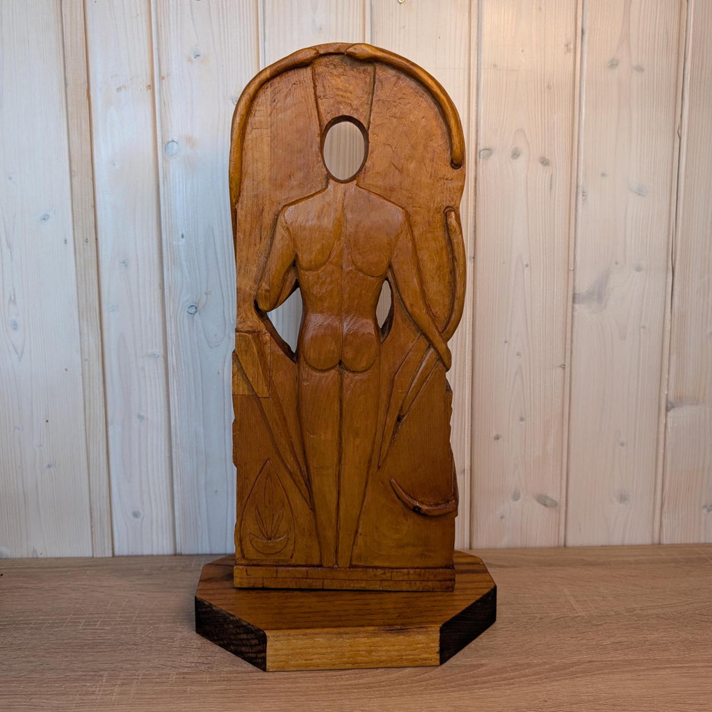Hand-Carved Wood Sculpture | The Fall of Man, Adam & Eve Rotating Art
