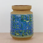 Carstens Tonnieshof Vase 1960s, West Germany Pottery, Blue Relief Glaze, Mid Century Ceramic Statement Piece