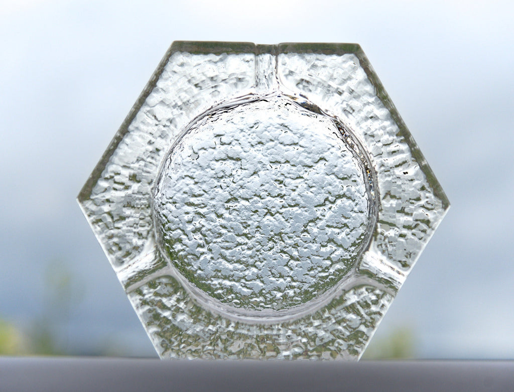 Heavy vintage glass hexagon ashtray